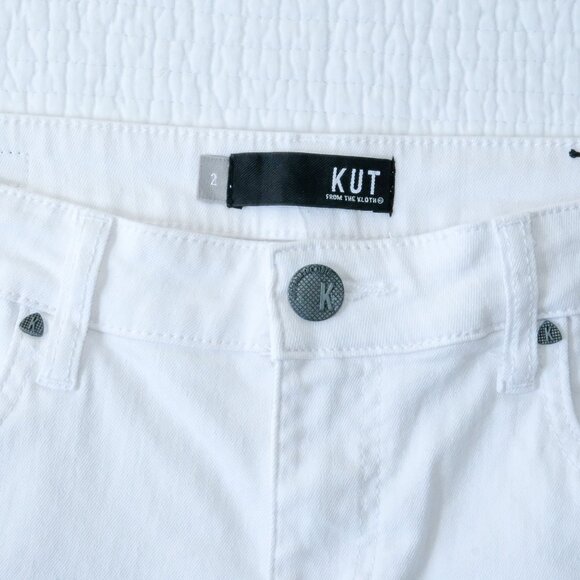 Kut From The Kloth Gidget Fray White Denim Shorts Raw Hem Stretch Size 2 - Picture 2 of 7
